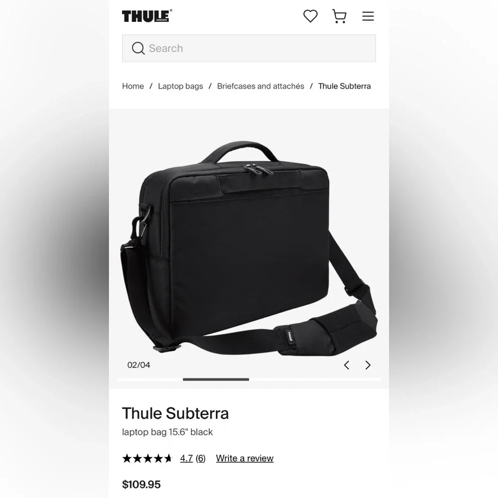 THULE 15.6” Black Subterra Multi Compartment Travel Laptop Bag Orig$109 Exc Cond